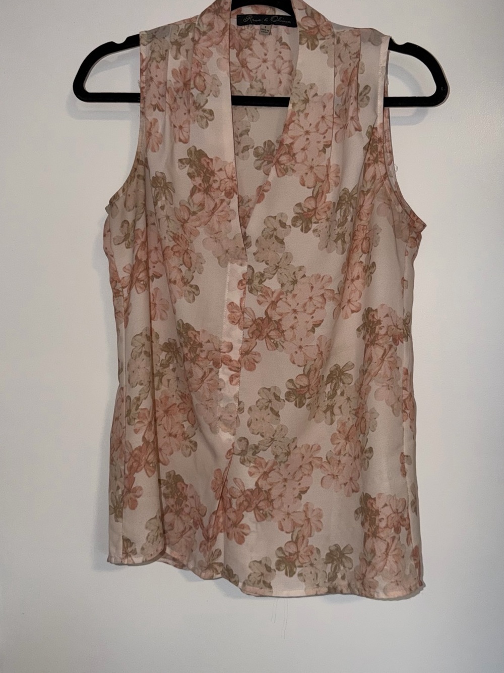 Rose & Olive Sleeveless Floral V-Neck Camisole in Blush and Sage